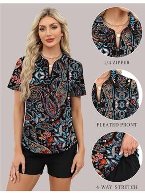 LUYAA Womens Golf Shirt Summer 1/4 Zip up Polo Shirts for Women Short Sleeve Moi
